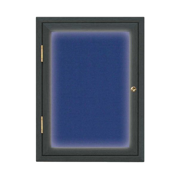 United Visual Products Double Door Enclosed Radius EZ Tack Board, 48"x36", Header, Satin/Blue UV7013EZ-BLUE-SATIN